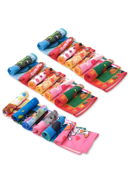 VOILA Set of 18 Multipurpose Cartoon Printed Towel Perfect for Daily Use Hand Face Towel and Cleaning